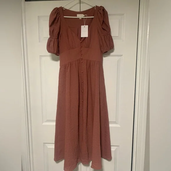 Angeia - Textured Crepe Button Front Midi Dress MID-PINK / Ted Baker Size 2 (US 6)